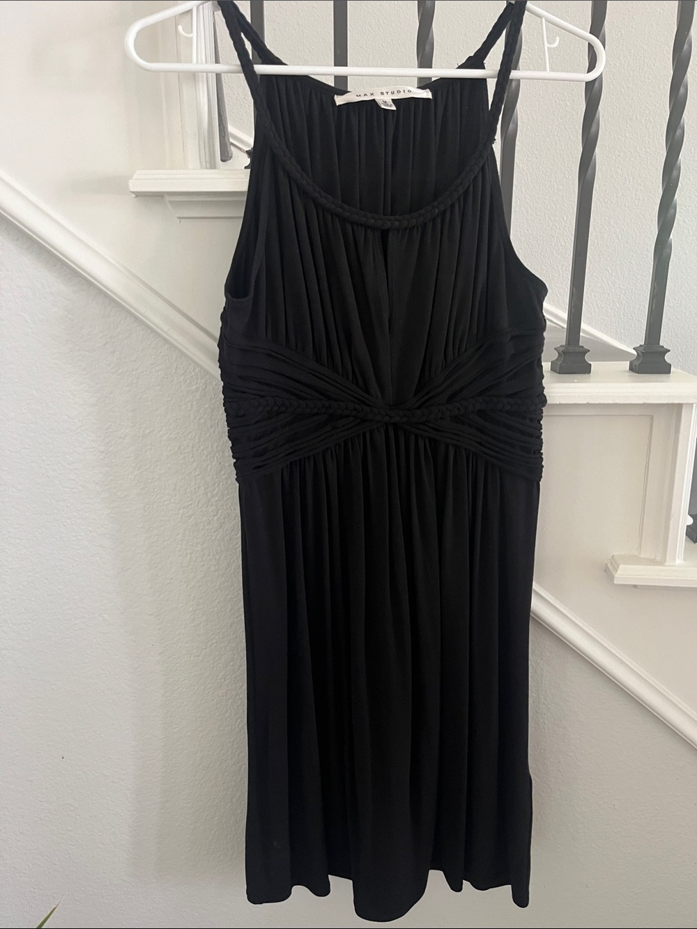 Max Studio Black Braided-Strap Midi Dress